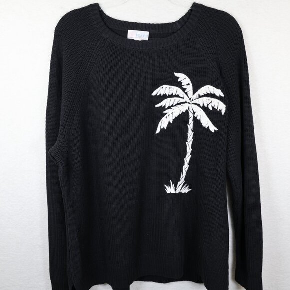 Belle Beach Kim Gravel Size 1X Black Palm Tree Shaker Knit Sweater A643640 - Picture 2 of 8